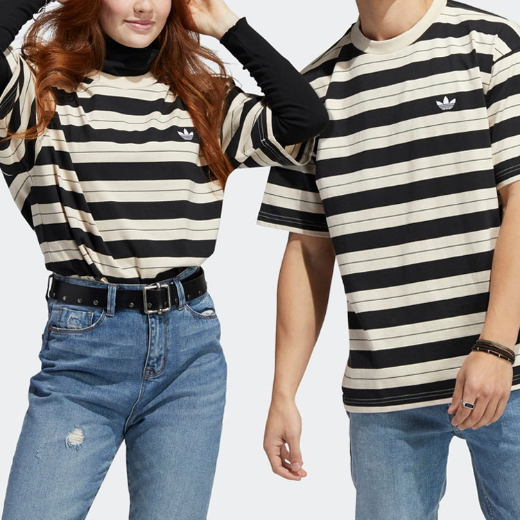 Details for adidas Originals 黑色條紋圖案圓領T恤。 GL9913