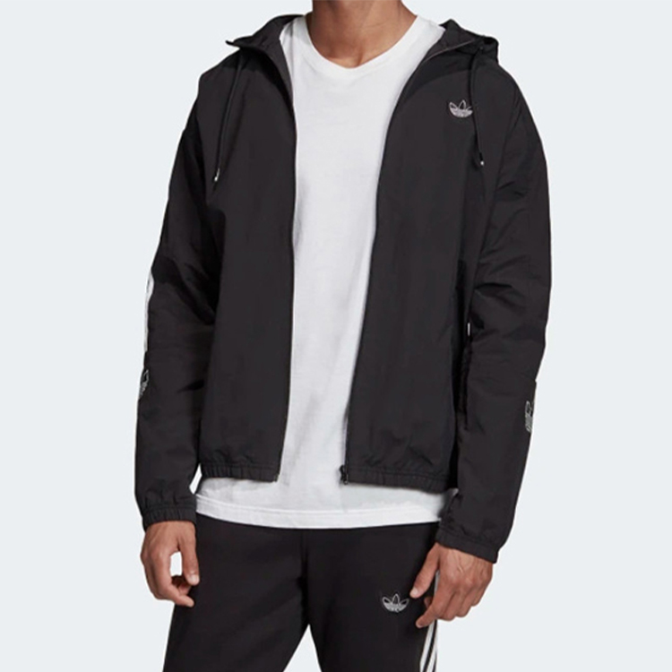 Shop 阿迪达斯Originals黑色条纹拉链连帽夹克 ED4688