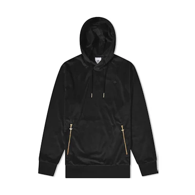 adidas Originals Black Velour Hoodie with Embroidered Logo for Men H11361