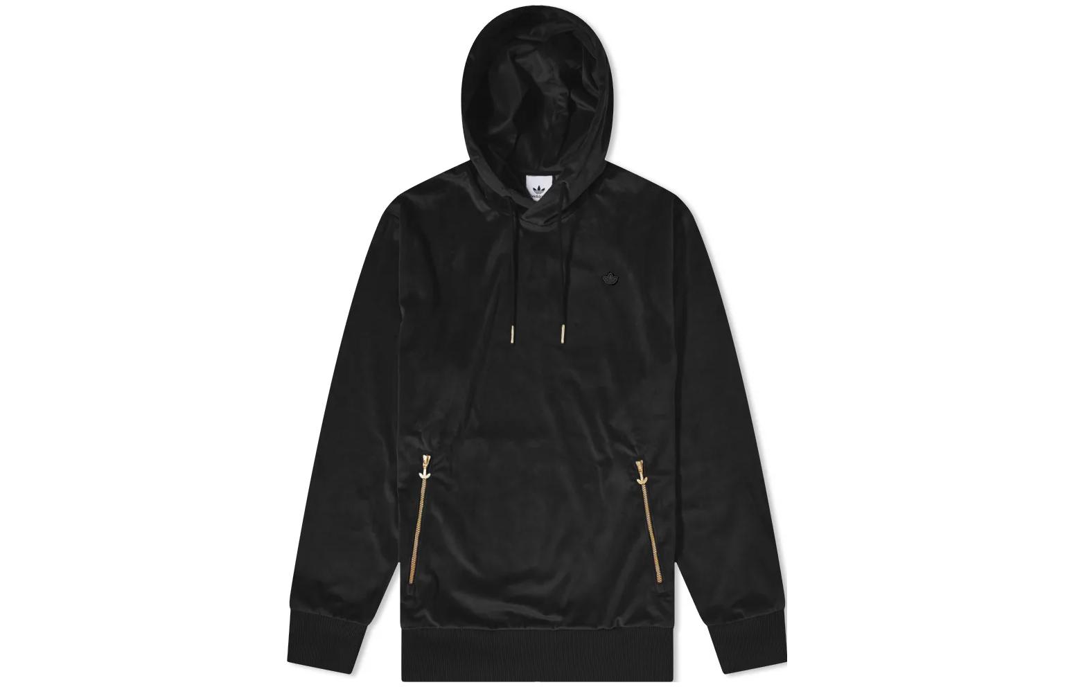 adidas Originals Black Velour Hoodie with Embroidered Logo for Men H11361 圖 2