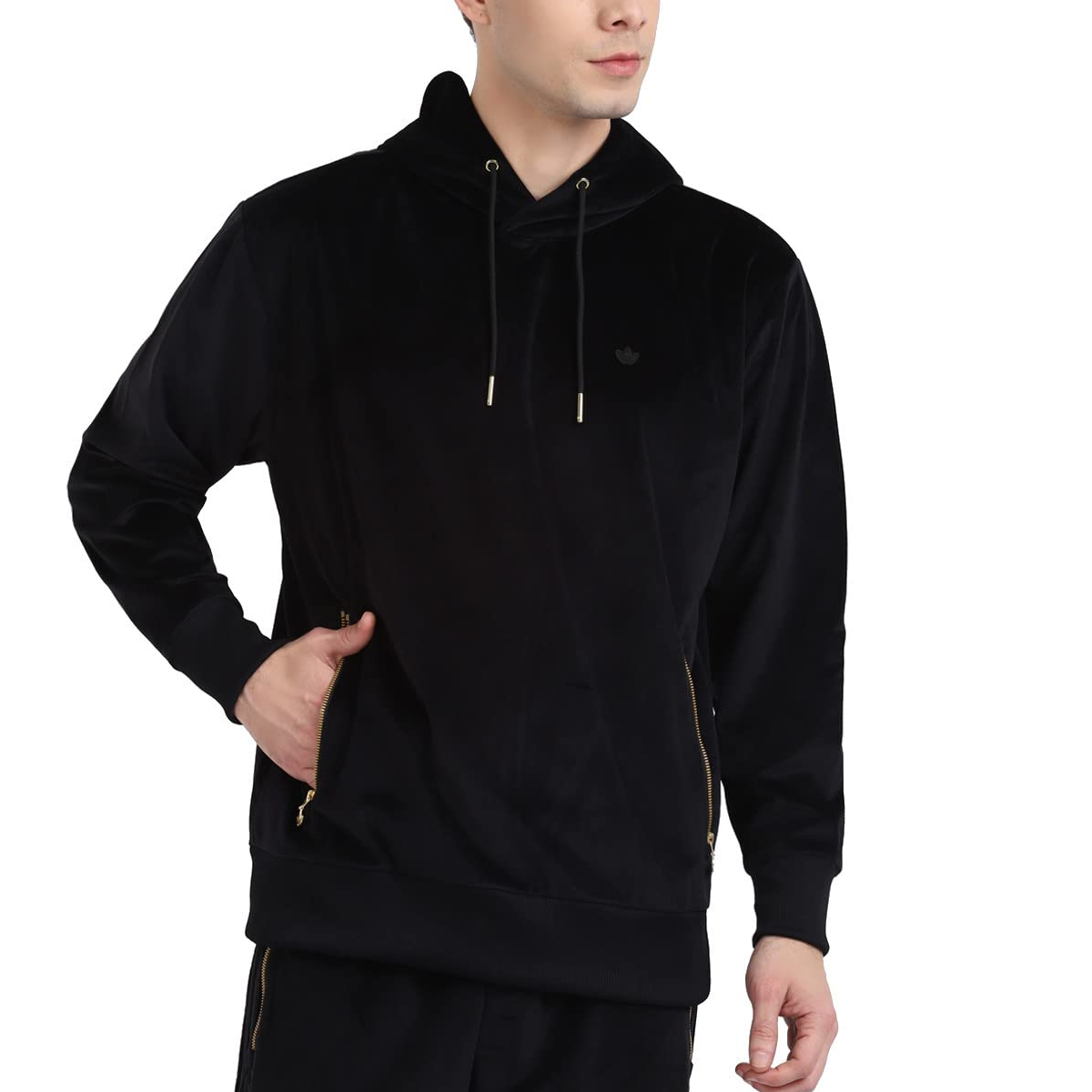adidas Originals Black Velour Hoodie with Embroidered Logo for Men H11361 圖 5