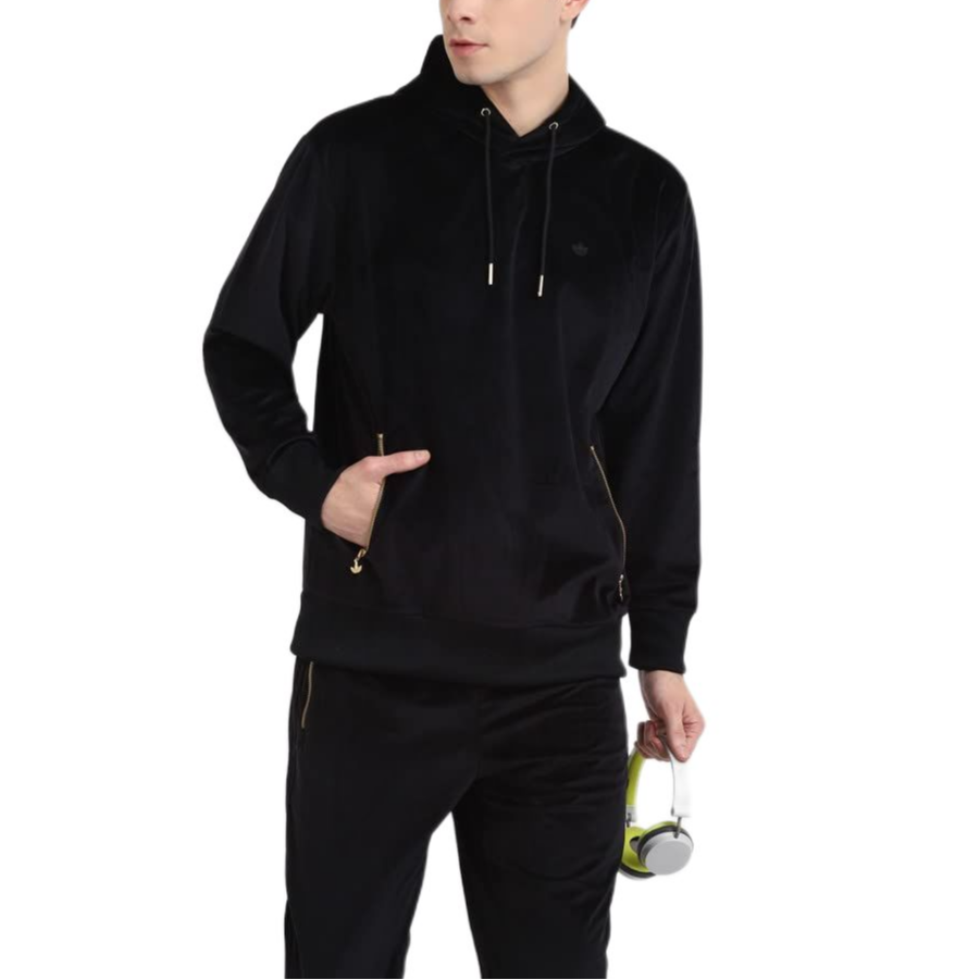 adidas Originals Black Velour Hoodie with Embroidered Logo for Men H11361 圖 6