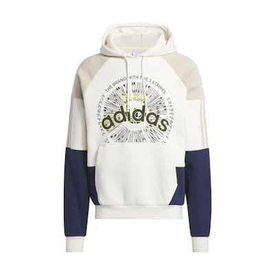 adidas Originals Blocked Hoodie Beige Logo Print Colorblock Pullover IL4700