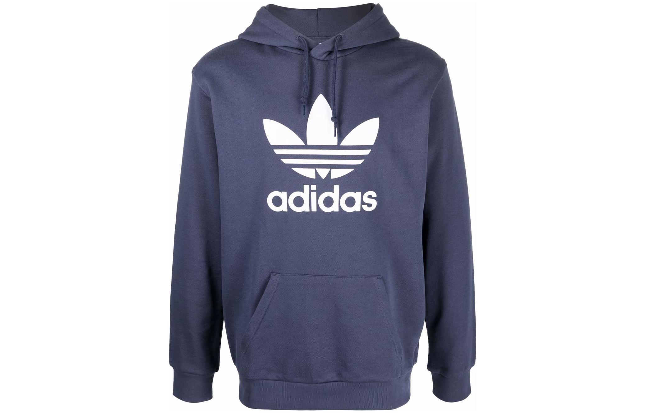 adidas Originals Blue Hoodie with Front Large Trefoil Logo Print HE9497