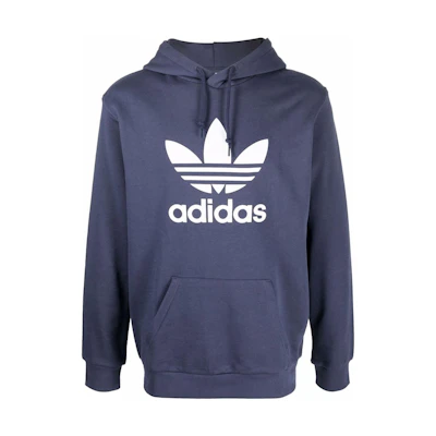 adidas Originals Blue Hoodie with Front Large Trefoil Logo Print HE9497