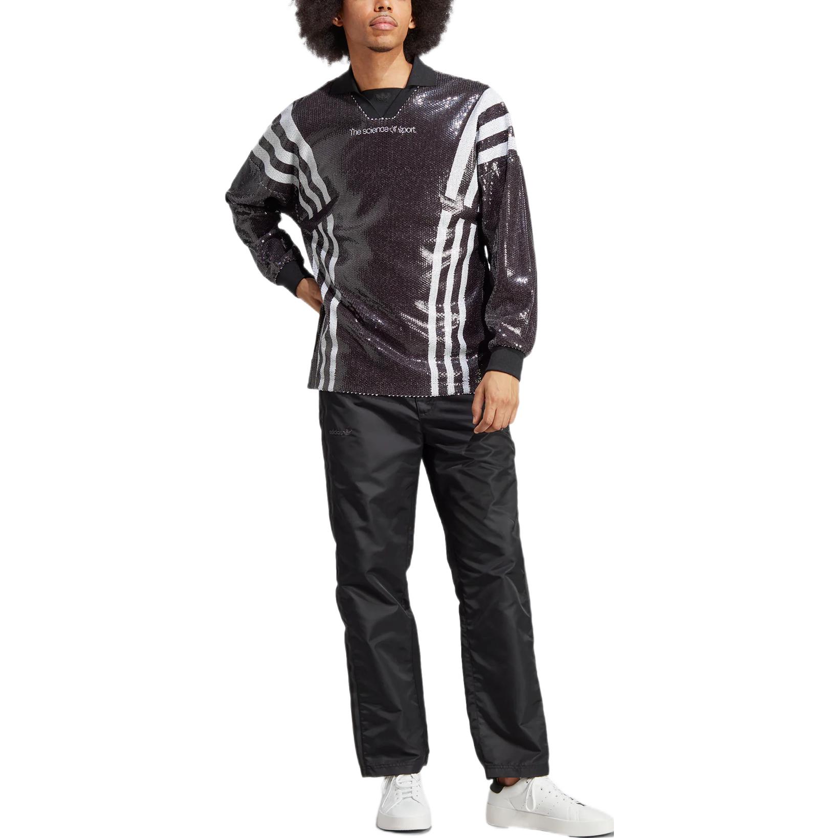 Lookbook adidas Originals Blue Version  Striped Logo Polo Sweatshirt - Black. IA2493