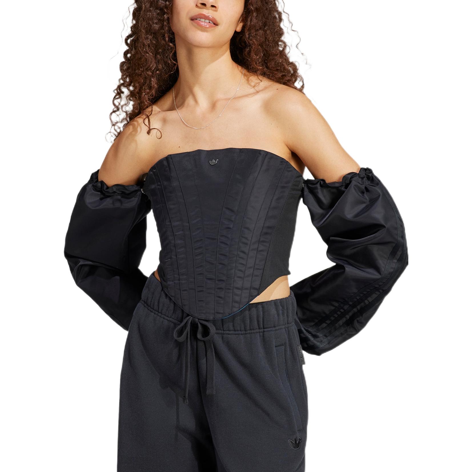 Lookbook 아디다스 오리지널스 블루 버전 오프숄더 롱슬리브 셔츠 유니섹스 블랙 HR3426