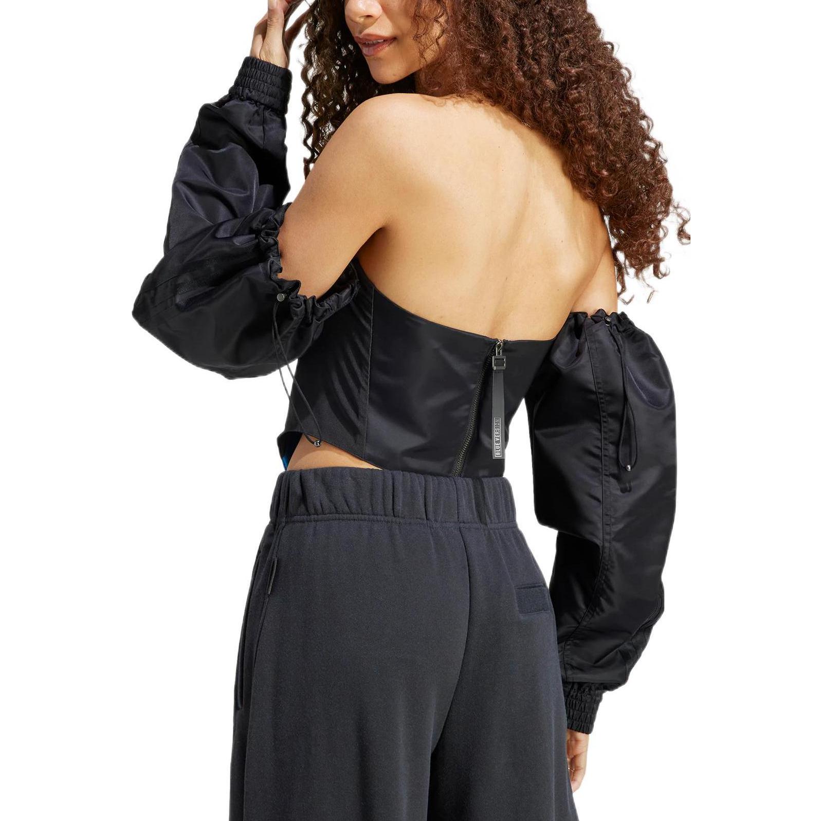 Shop 아디다스 오리지널스 블루 버전 오프숄더 롱슬리브 셔츠 유니섹스 블랙 HR3426