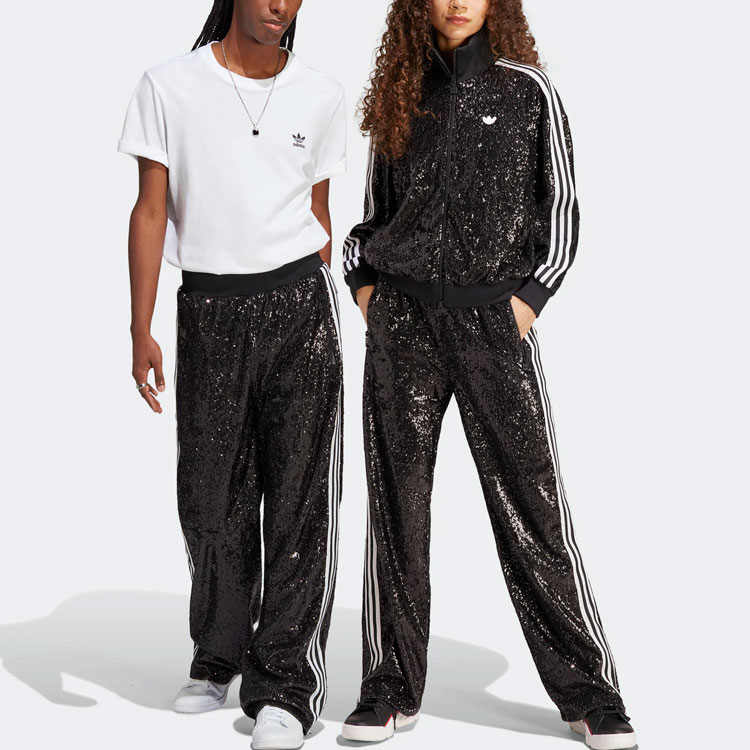 Lookbook adidas Originals 藍色復古亮片條紋針織運動長褲-Unisex. HM2053