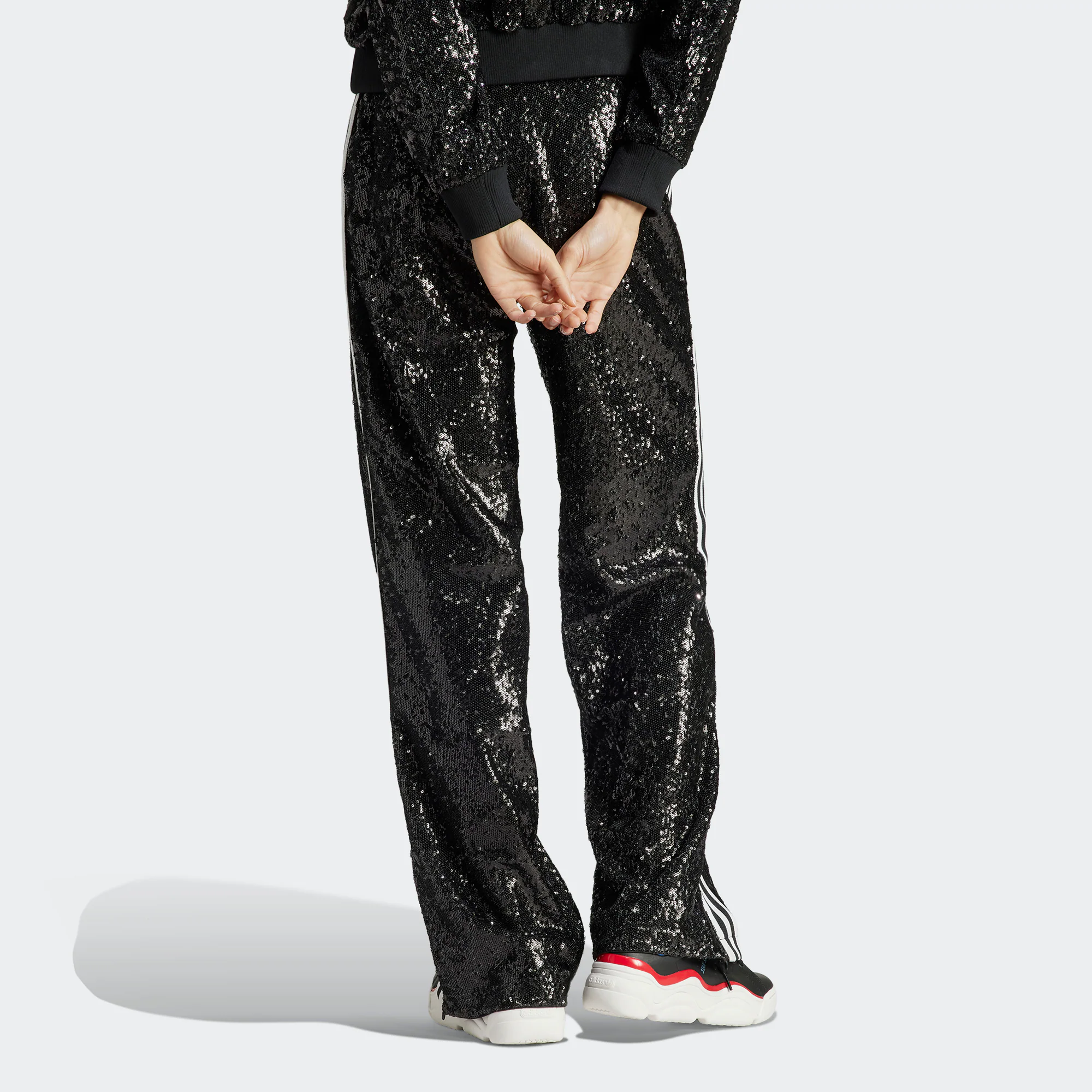 Sizing adidas Originals 藍色復古亮片條紋針織運動長褲-Unisex. HM2053