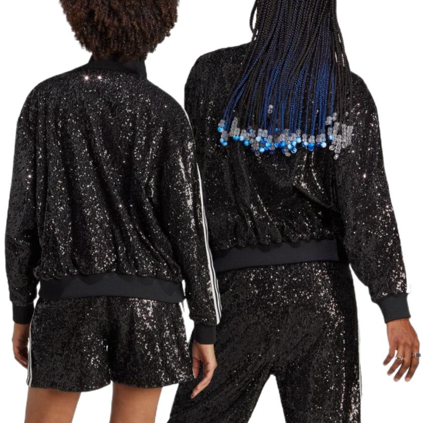 Shop adidas Originals 藍版亮片條紋運動夾克 男女款 黑色 HM2054