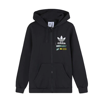 adidas Originals Bodega FZ Hood Logo Print Black Hoodie Jacket FP7701