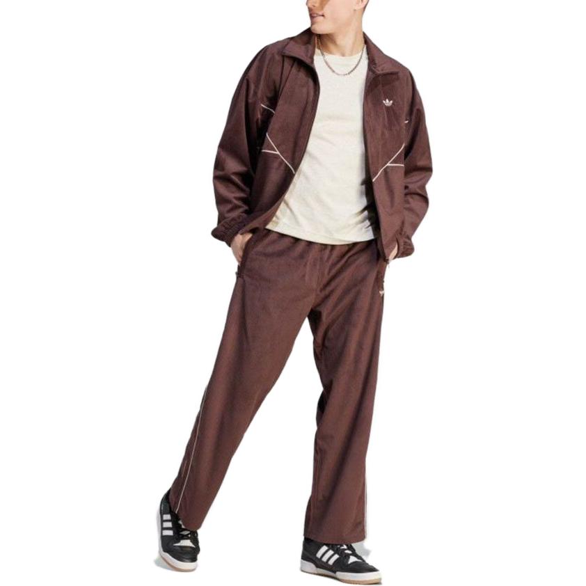 Lookbook adidas Originals Jaket Track Coklat Retro Garis dengan Kerah Resleting II5787
