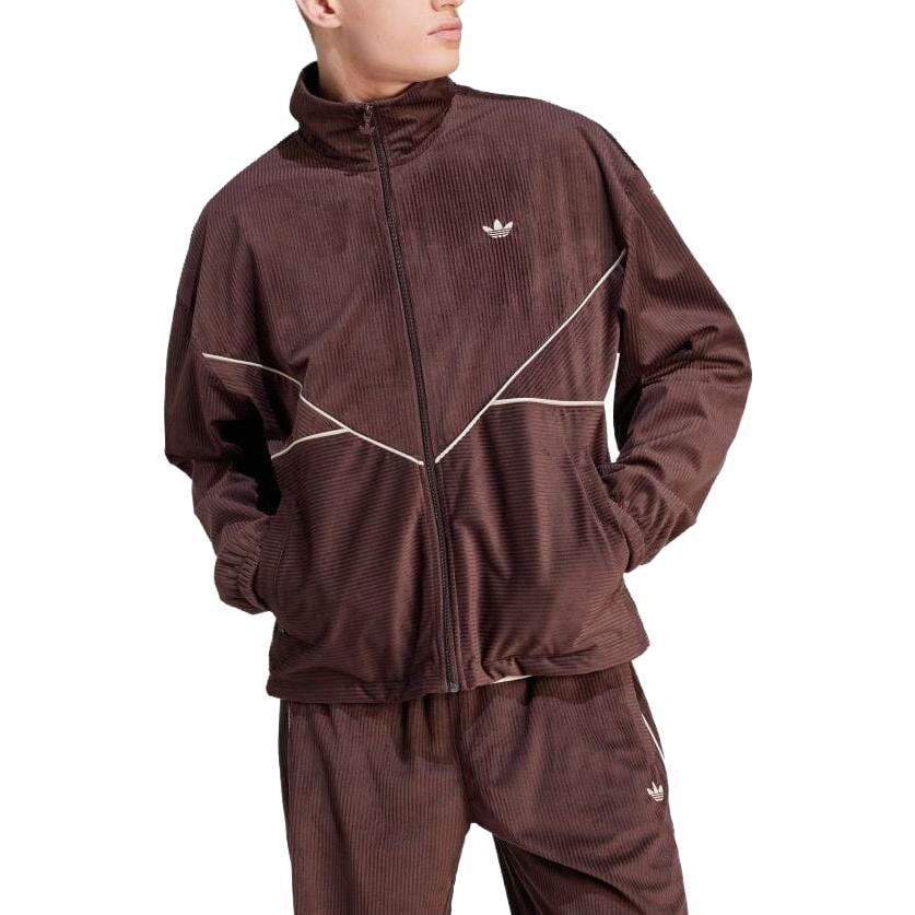 Shop adidas Originals Jaket Track Coklat Retro Garis dengan Kerah Resleting II5787