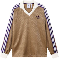 adidas Originals Brown Retro V-Neck Long Sleeve T-Shirt with Logo & Side Stripes. IB3438 adidas Originals Brown Retro V-Neck Long Sleeve T-Shirt with Logo & Side Stripes. IB3438