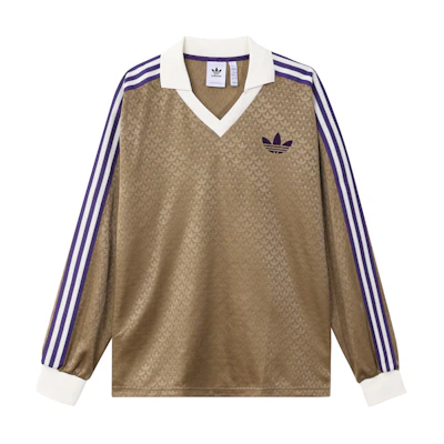 adidas Originals Brown Retro V-Neck Long Sleeve T-Shirt with Logo & Side Stripes. IB3438