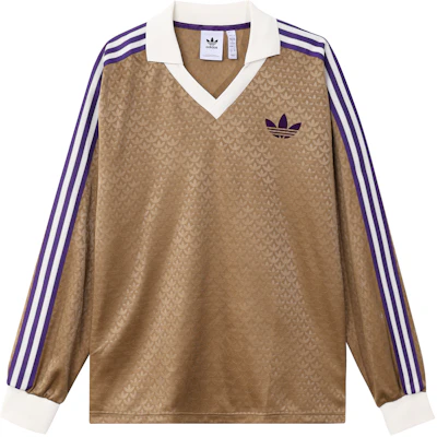 adidas Originals Brown Retro V-Neck Long Sleeve T-Shirt with Logo & Side Stripes. IB3438 Order adidas Originals Brown Retro V-Neck Long Sleeve T-Shirt with Logo & Side Stripes. IB3438