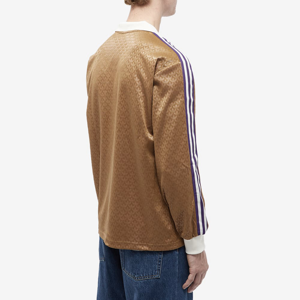 Details for adidas Originals Brown Retro V-Neck Long Sleeve T-Shirt with Logo & Side Stripes. IB3438