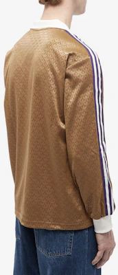 adidas Originals Brown Retro V-Neck Long Sleeve T-Shirt with Logo & Side Stripes. IB3438 Details for adidas Originals Brown Retro V-Neck Long Sleeve T-Shirt with Logo & Side Stripes. IB3438