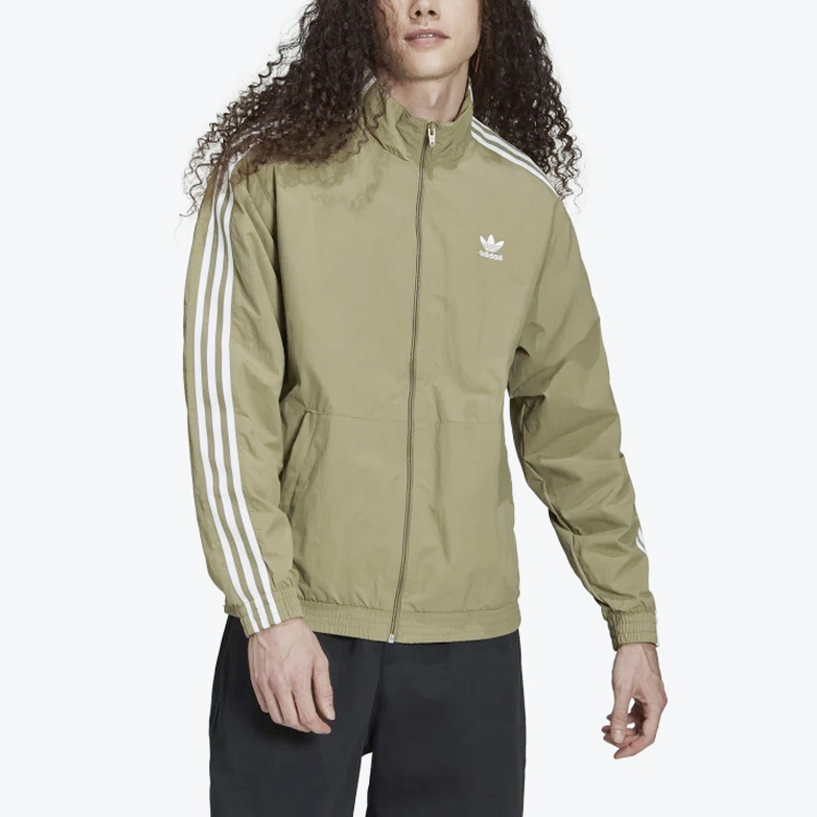 Shop Chaqueta adidas Originals Marrón con Cremallera, Logo Pequeño y Rayas. H41390