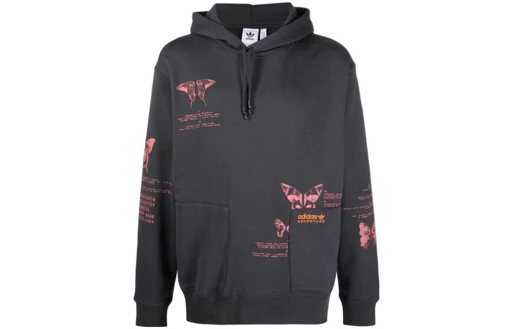 adidas Originals Butterfly Print Hoodie Gray Long Sleeve HF4792