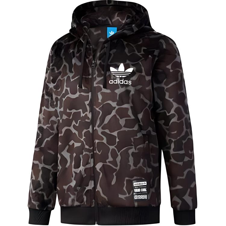 adidas Originals Camo Fleece Lined Hoodie Jacket Winter Dark Brown CD1716
