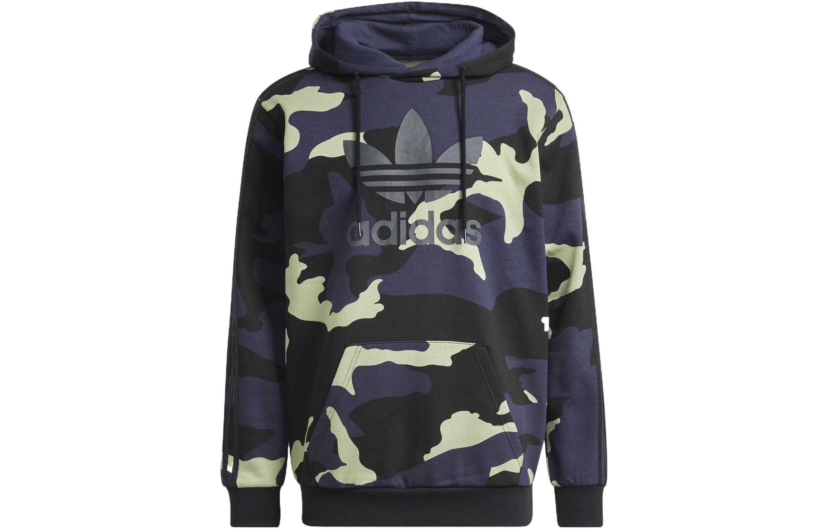 adidas Originals Camo Print Logo Pullover Hoodie Blue Retro Style HF4882