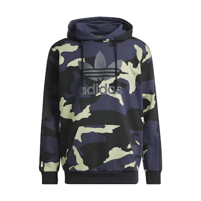 adidas Originals Camo Print Logo Pullover Hoodie Blue Retro Style HF4882