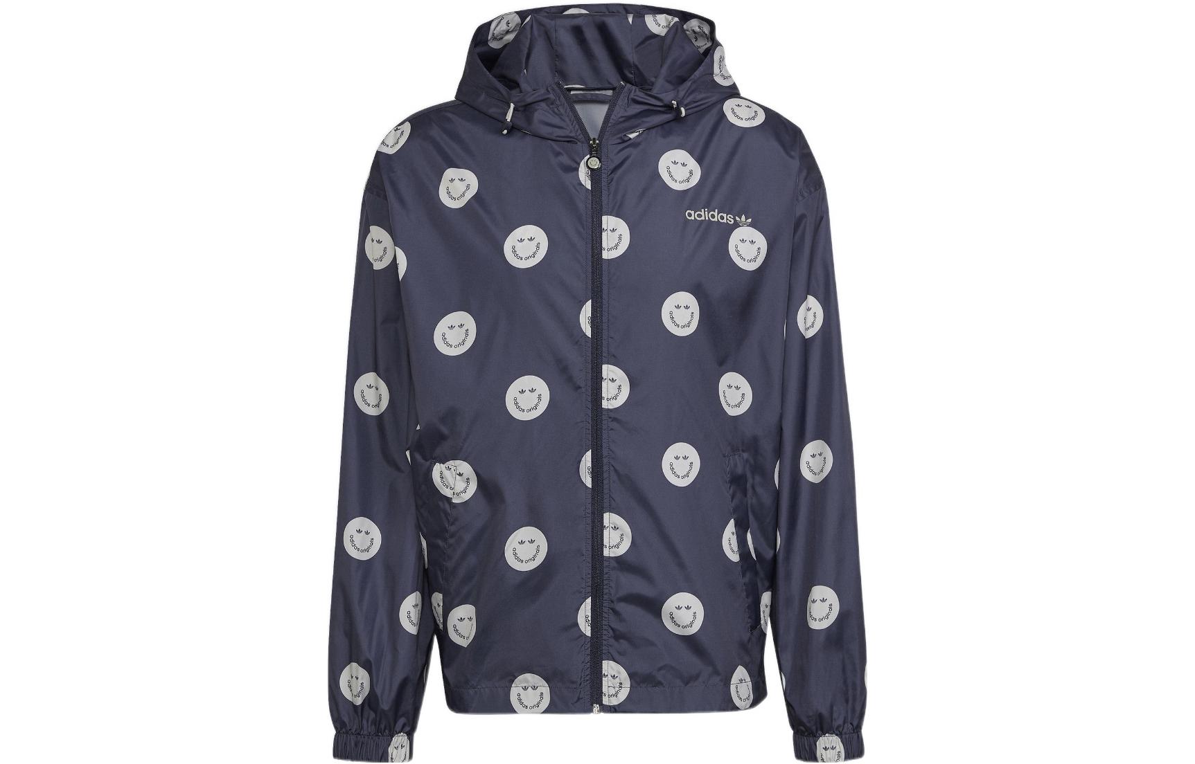 adidas Originals Cartoon Smiley Printed Hoodie Jacket Navy - Casualwear HN0394
