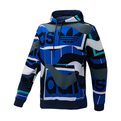 adidas Originals CATALOG AOP Colorblock Hoodie Tech Indigo Blue - FM1569