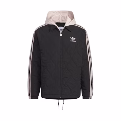 adidas Originals Classic Sport Hooded Puffer Jacket Black Embroidered Stripes IW6284