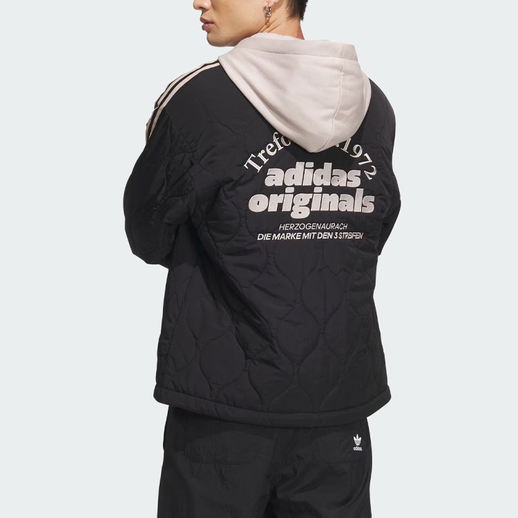 Shop Jaket adidas Originals Classic Sport Hitam dengan Stripes Bordir dan Hoodie IW6284