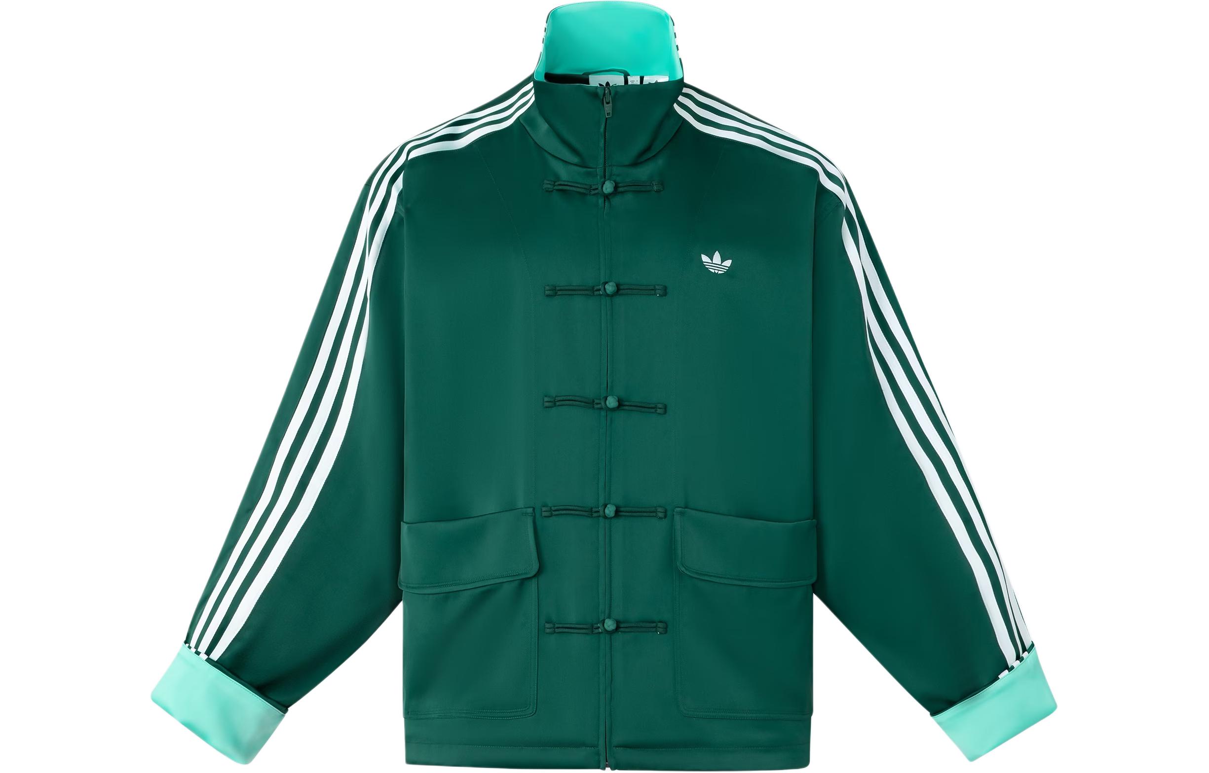 Order adidas Originals Jaket Satin Mandarin Collar Hijau Hutan Unisex. JD3381