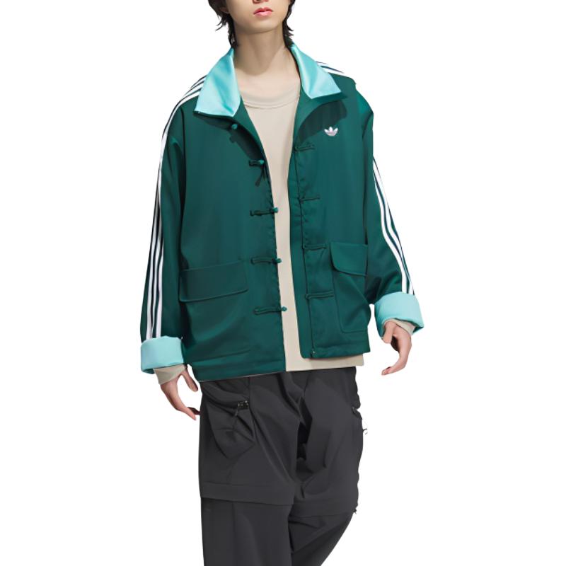 Shop adidas Originals Jaket Satin Mandarin Collar Hijau Hutan Unisex. JD3381