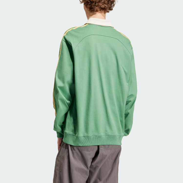 Shop adidas Originals 復古綠三線半拉鍊翻領運動衫 IS4364