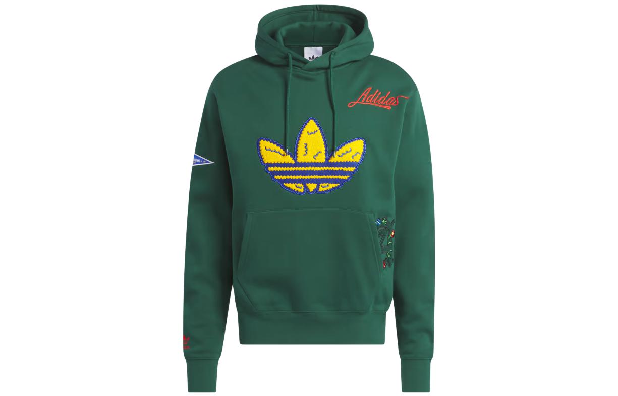 adidas Originals Collegiate Badge Green Logo Embroidered Hoodie Long Sleeve IL2354