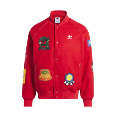 adidas Originals Collegiate Badge SST Letterman Jacket Red Cartoon Print. IT6357