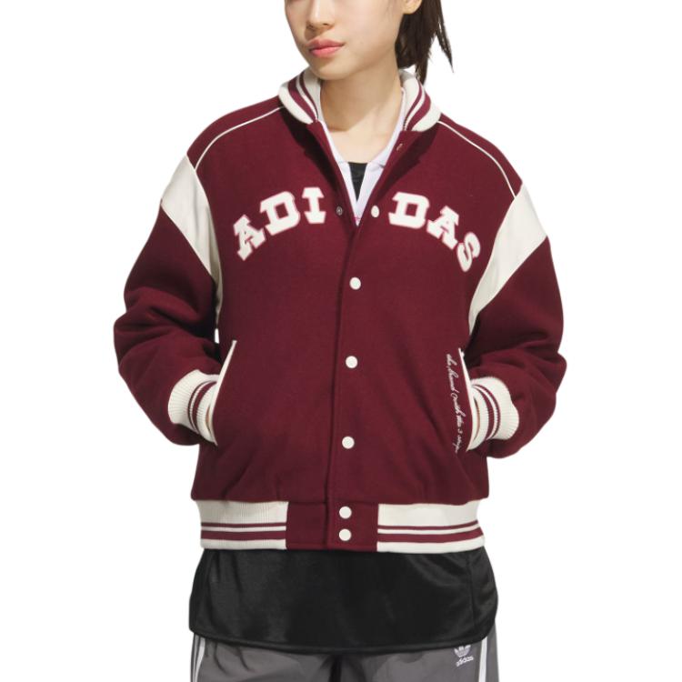 Lookbook 阿迪达斯经典学院风棒球夹克复古宽松版红白女款 JD6380
