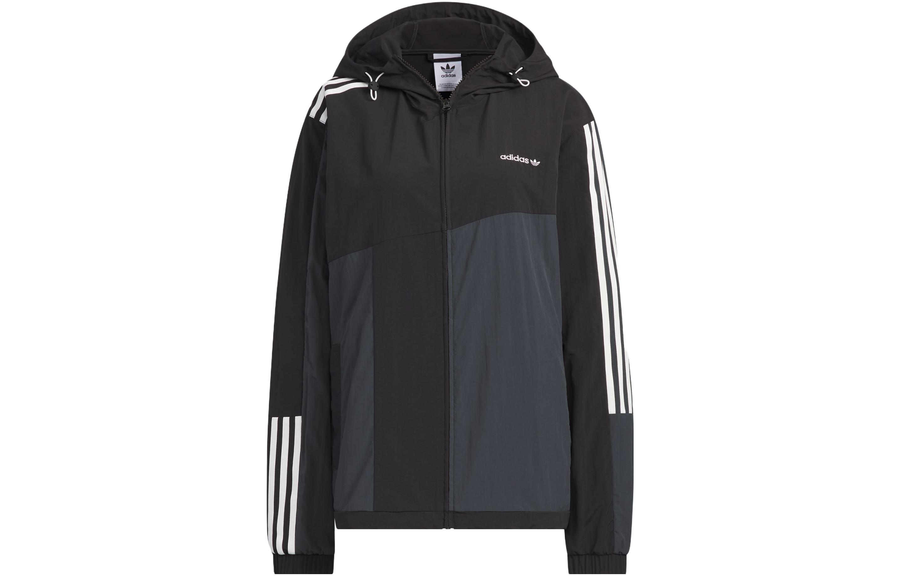adidas Originals Colorblock 3-Stripes Zip Jacket Unisex Carbon Black IU4819