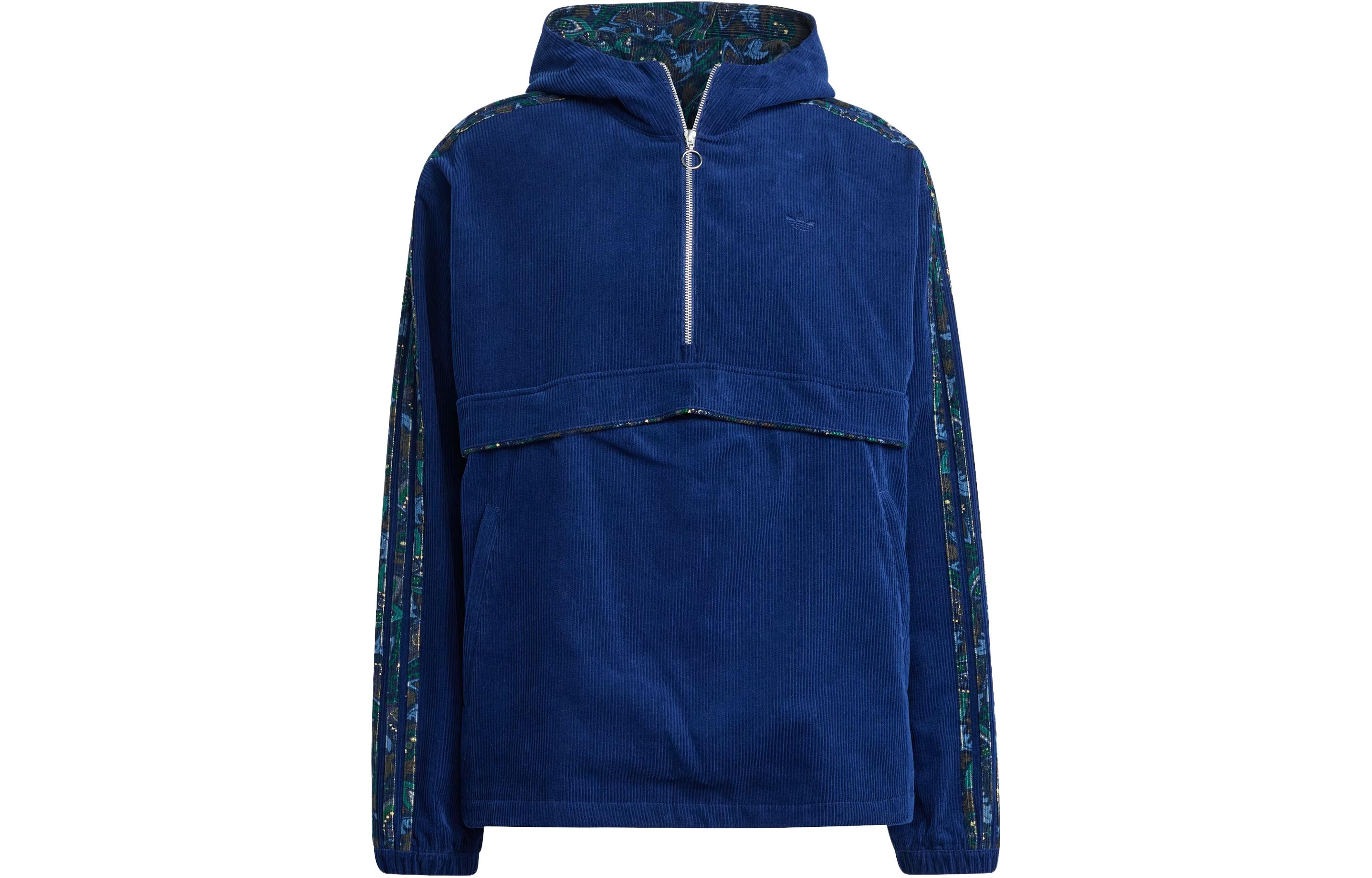 adidas Originals Corduroy Hoodie Retro 3-Stripes Colorblock Jacket Navy Men IS9571