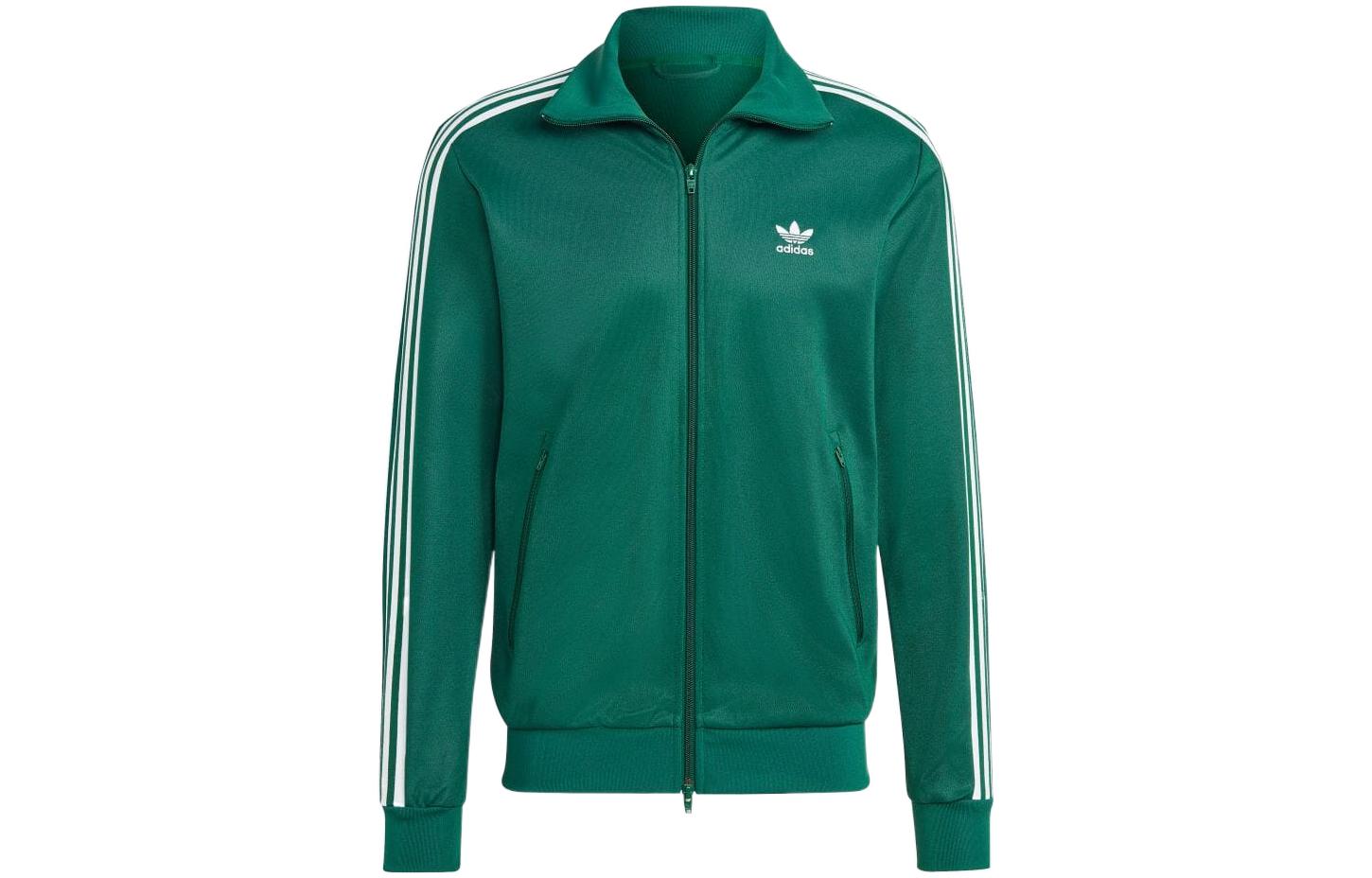 adidas Originals Dark Green Striped Logo Zip-Up Track Jacket IA4777