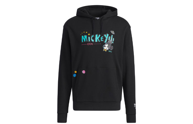 adidas Originals Disney Mickey Print Pullover Hoodie Black Fashion Style H37059