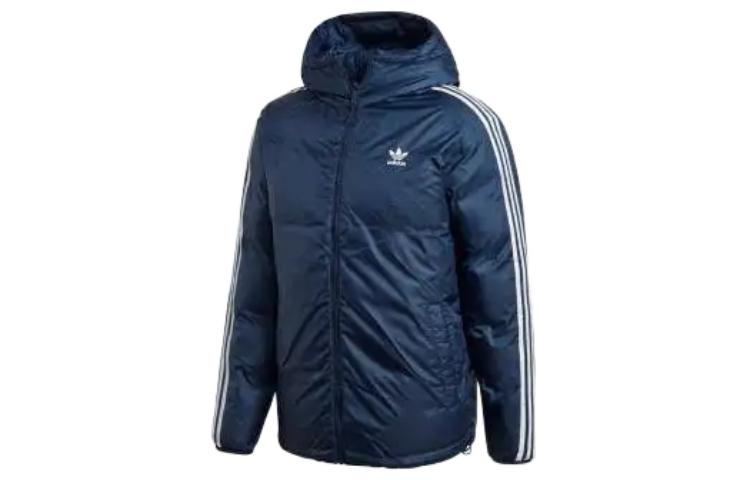 adidas Originals Double-Sided Logo Hooded Down Jacket Blue ED5840