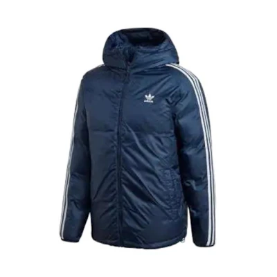 adidas Originals Double-Sided Logo Hooded Down Jacket Blue ED5840