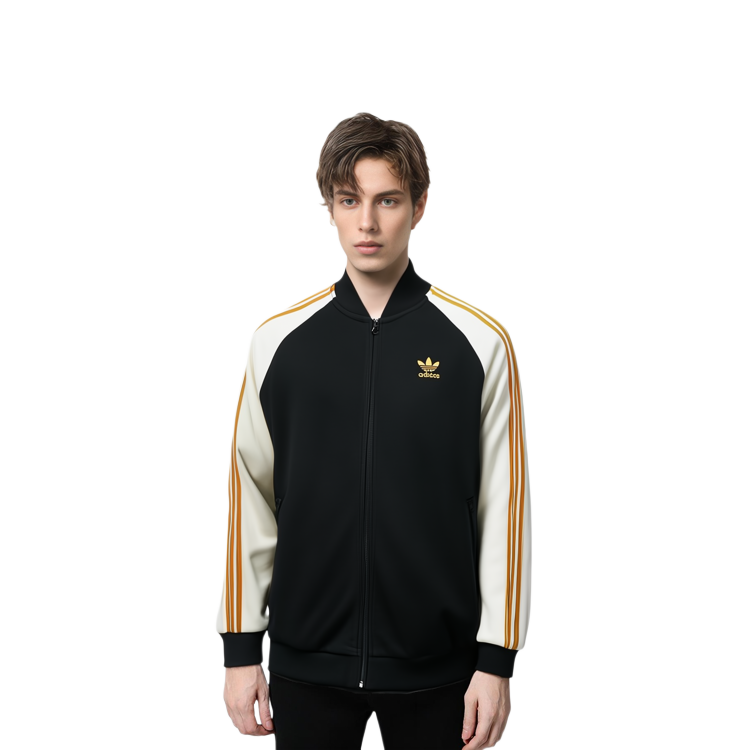 Sizing adidas Originals 男款復古雙面針織SST條紋運動外套 黑長袖 IX4240