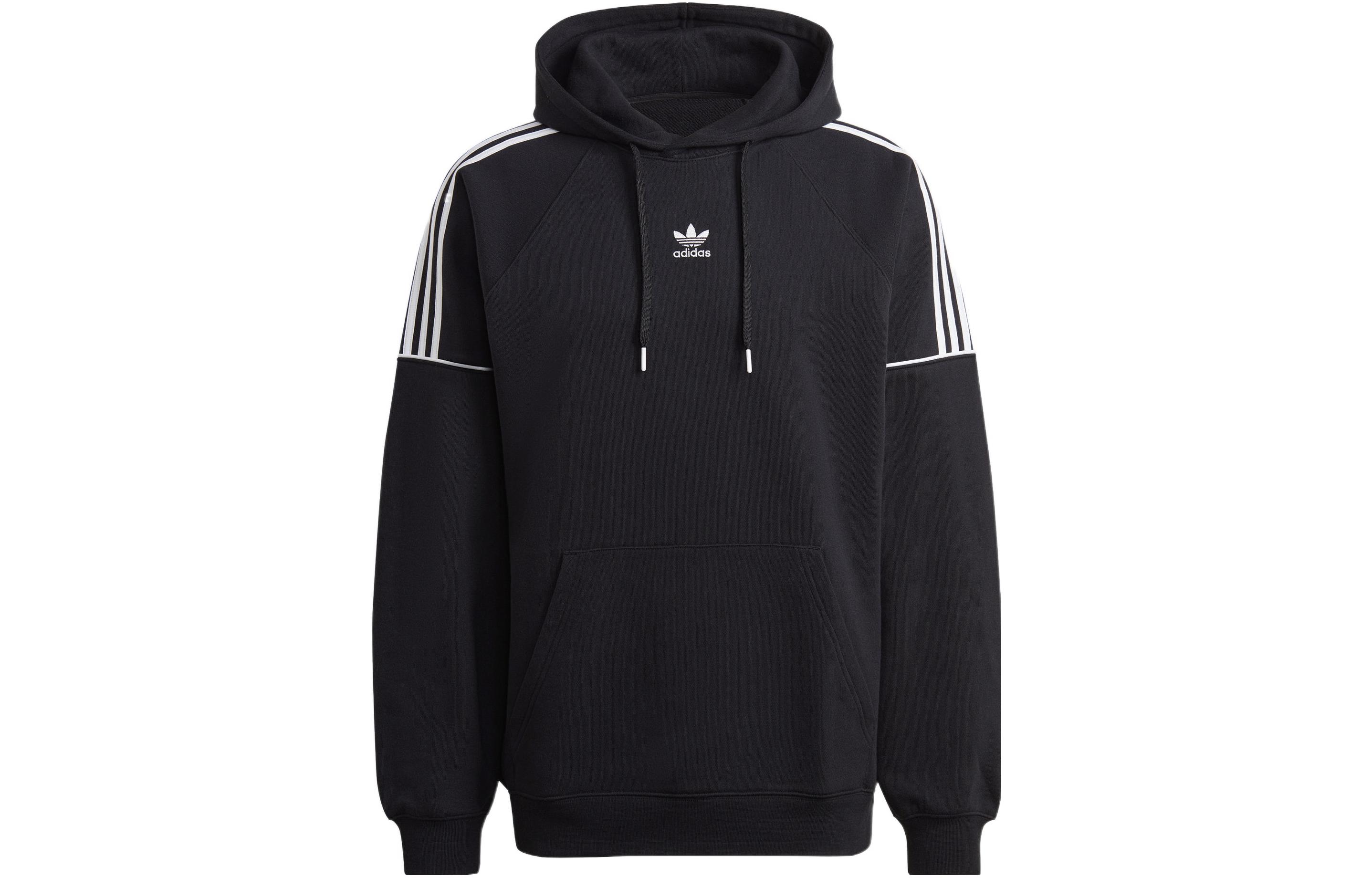 adidas Originals Embroidered Logo Striped Pullover Hoodie Black HK7309