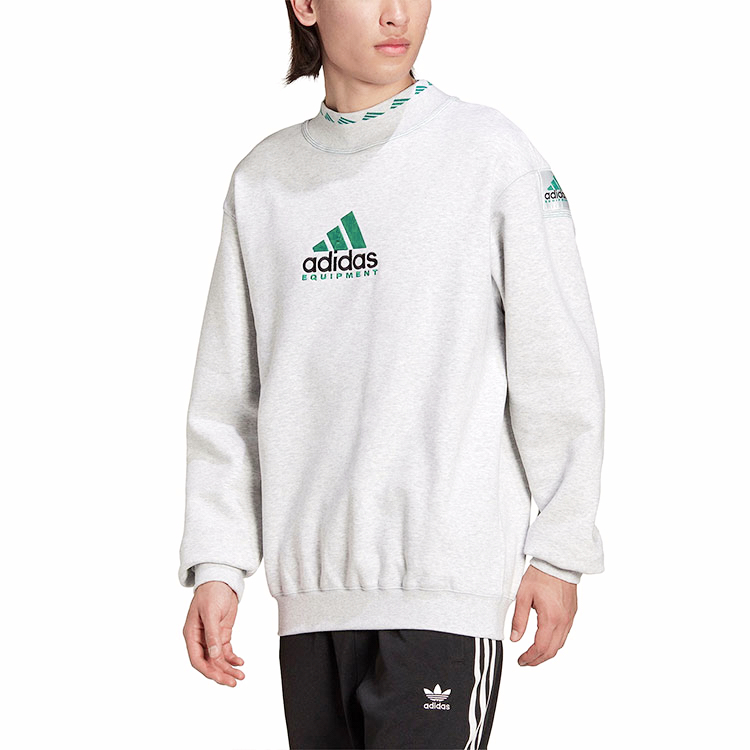 adidas Originals EQT Logo Embroidered Crewneck Pullover Sweatshirt Grey Mens HG8094 圖 4