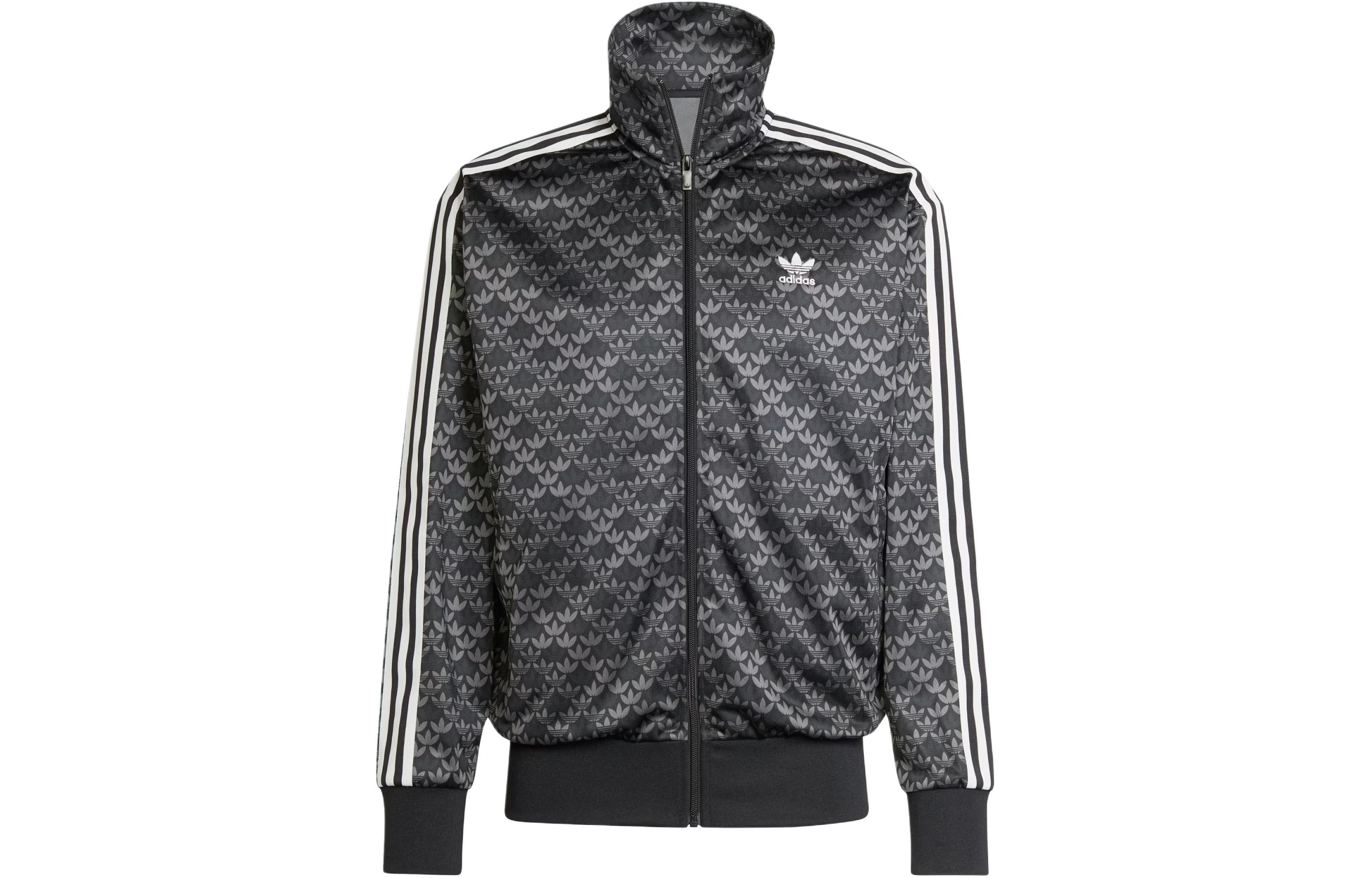 adidas Originals Firebird Mono Track Jacket Black Classic 3-Stripes Logo Print IS0218