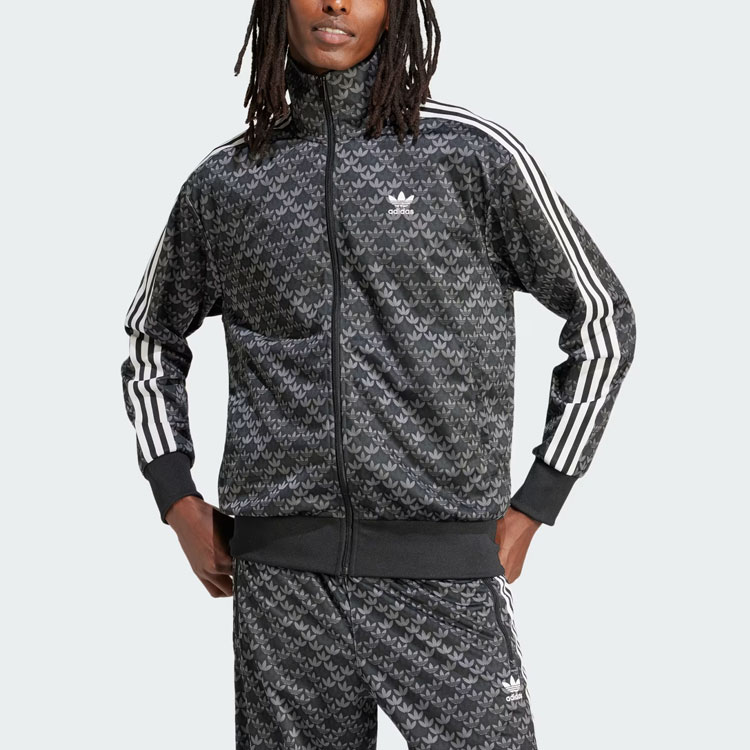 adidas Originals Firebird Mono Track Jacket Black Classic 3-Stripes Logo Print IS0218 圖 3