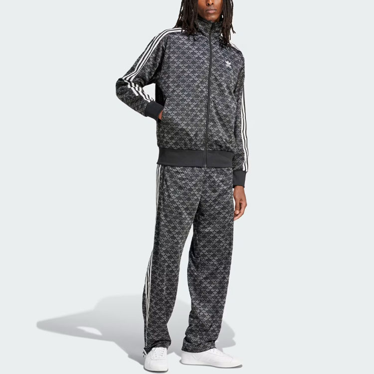 adidas Originals Firebird Mono Track Jacket Black Classic 3-Stripes Logo Print IS0218 圖 5